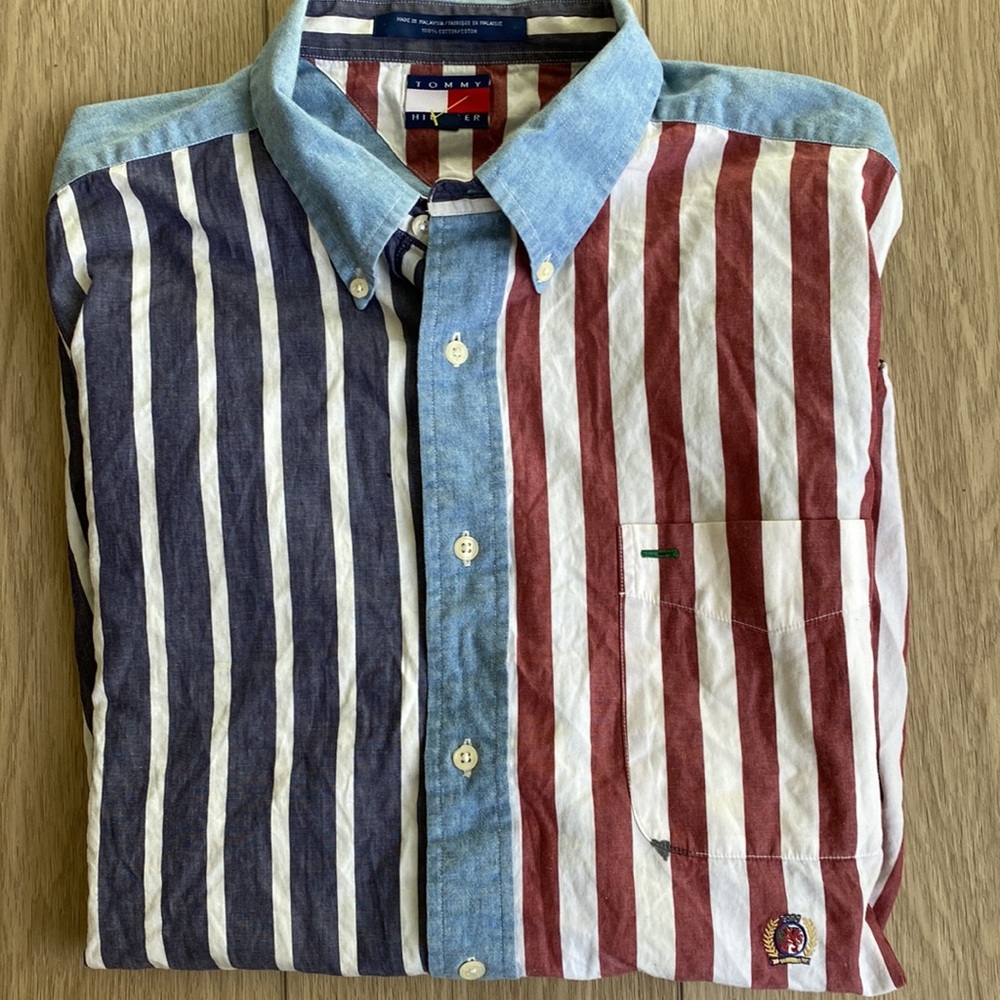 Vintage Tommy Hilfiger American Button Down Shirt Preppy Boat Nautical Holidy